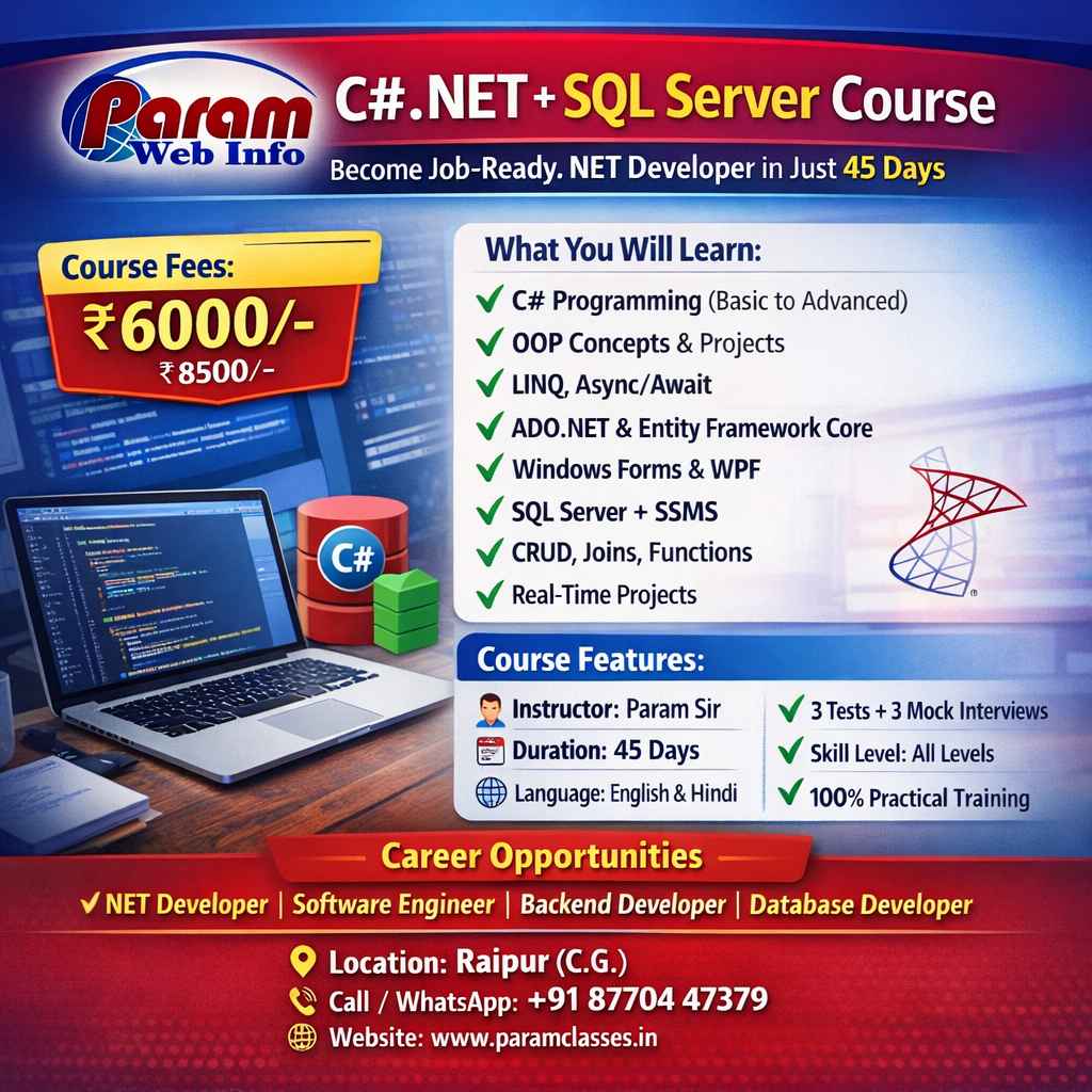 Learn C# NET and SQL Server in Raipur with Paramclasses