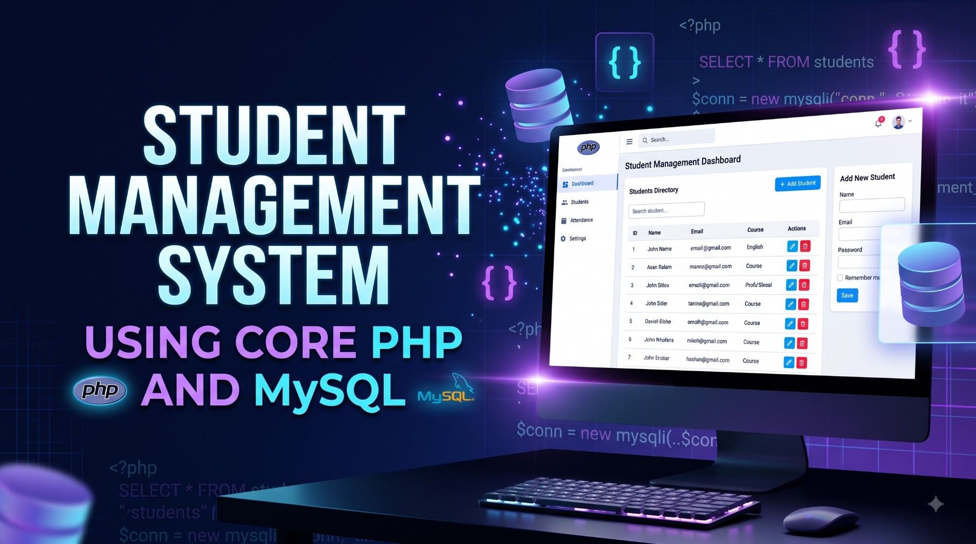 Student Management System Using Core PHP and MySQL