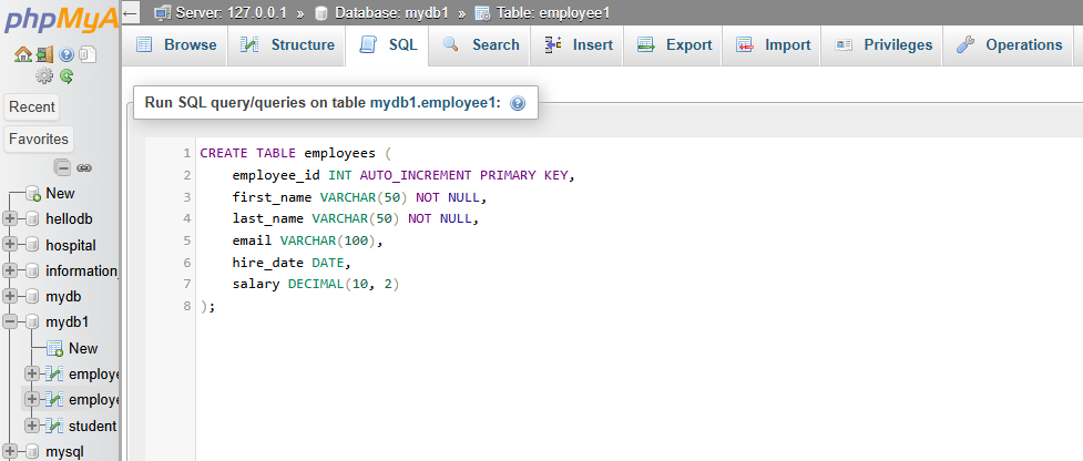 How to create a table in MySQL