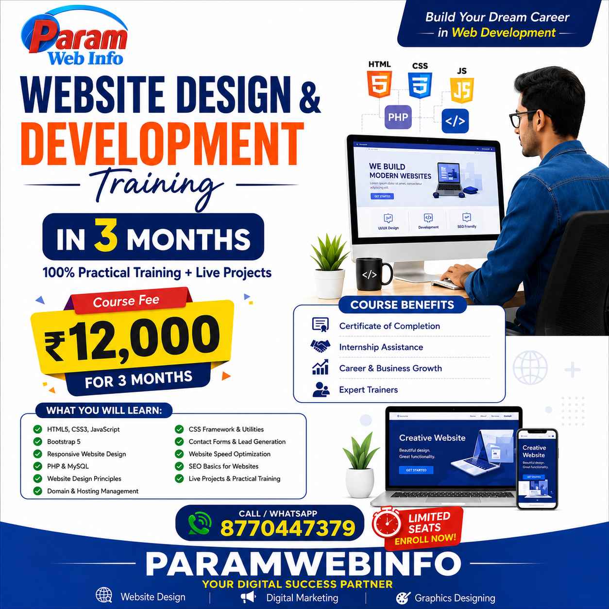 3-Month Website Design and Development Training in Raipur