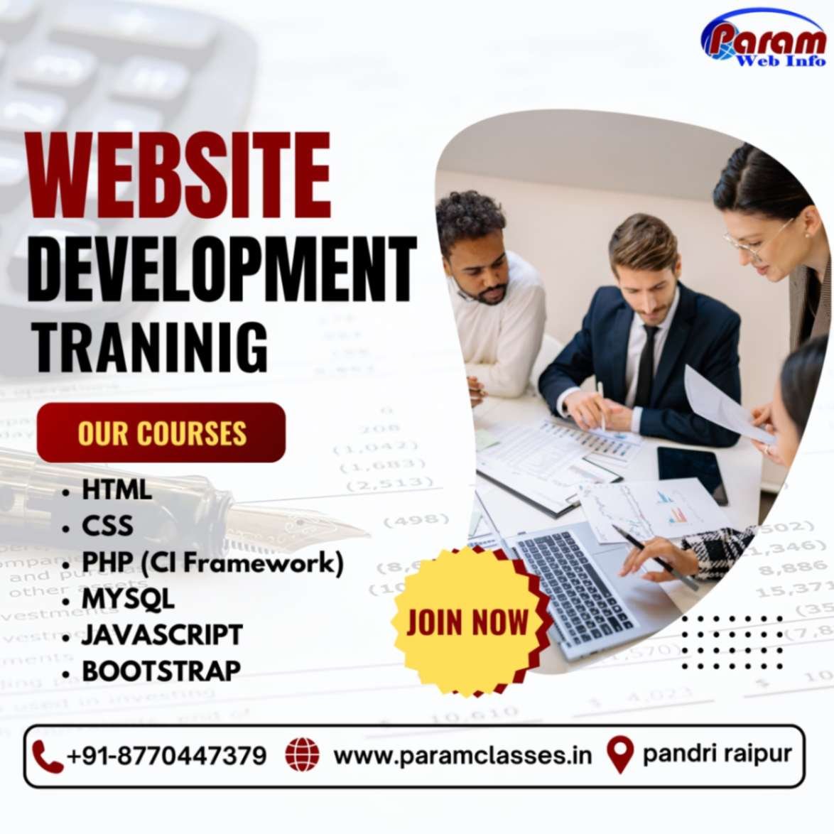 Website designing and development internship in Raipur Chhattisgarh by Param Sir