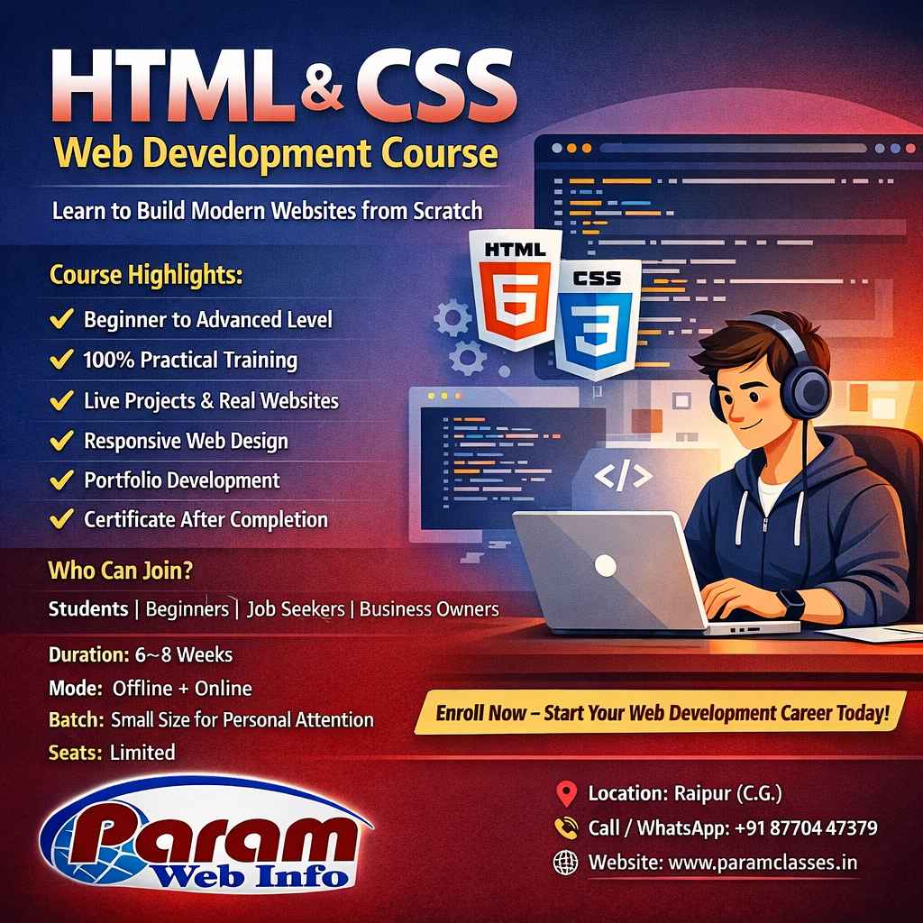 Paramclasses Raipur Web Design Training