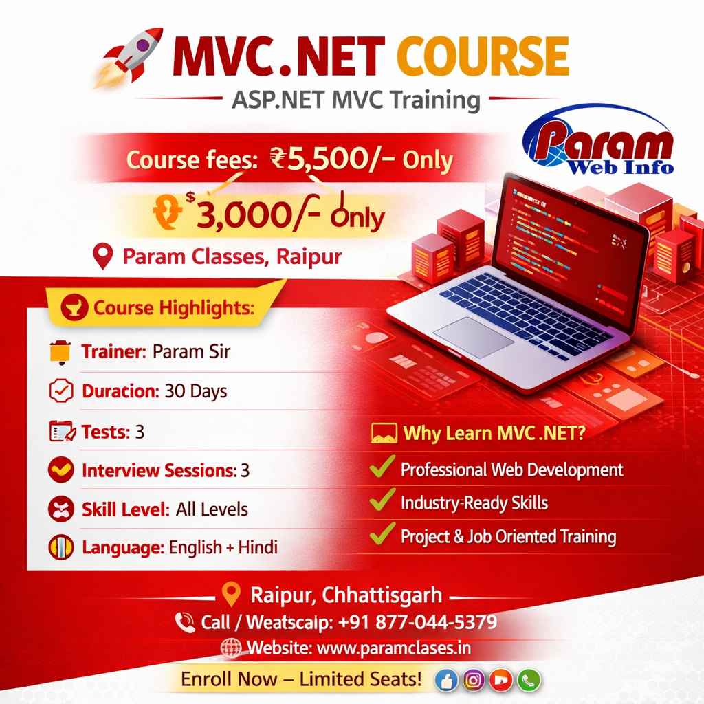Learn MVC .NET with Practical Training at Paramclasses Raipur