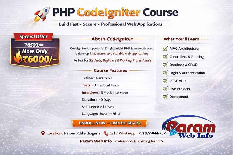 Learn PHP CodeIgniter in Raipur with Paramclasses